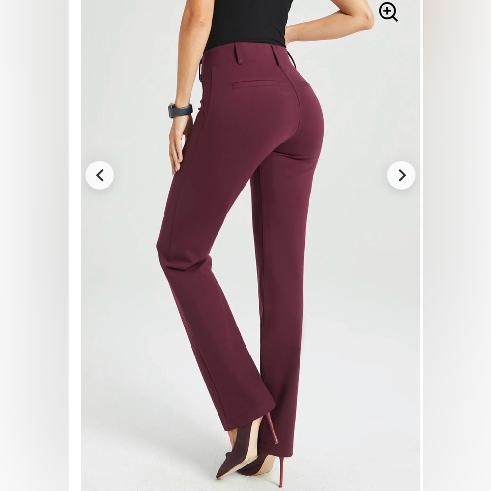 Women's Tailored Stretch Straight-Leg Pants - Burgundy -Long